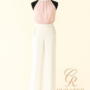 Ever New Wide-Leg White Pants w/ Gold Button Detail Size 4 | Curated Revival